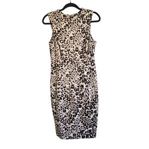 Calvin Klein Womens‎ Leopard Print Sleeveless Sheath Dress Tan Black Size 6